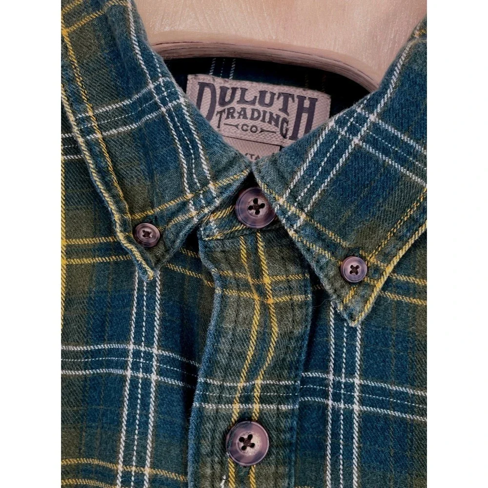 Duluth Trading Co Mens Shirt 2XL/Tall Flannel Green Plaid Button Down Outdoors
